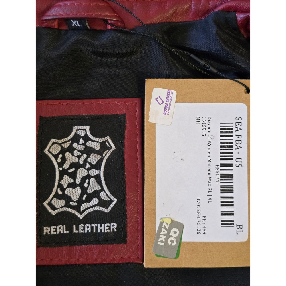 NWT Decrum Johnson Diamond1 Leather Cafe Racer Jacket in Maroon Women XL - Picture 5 of 8
